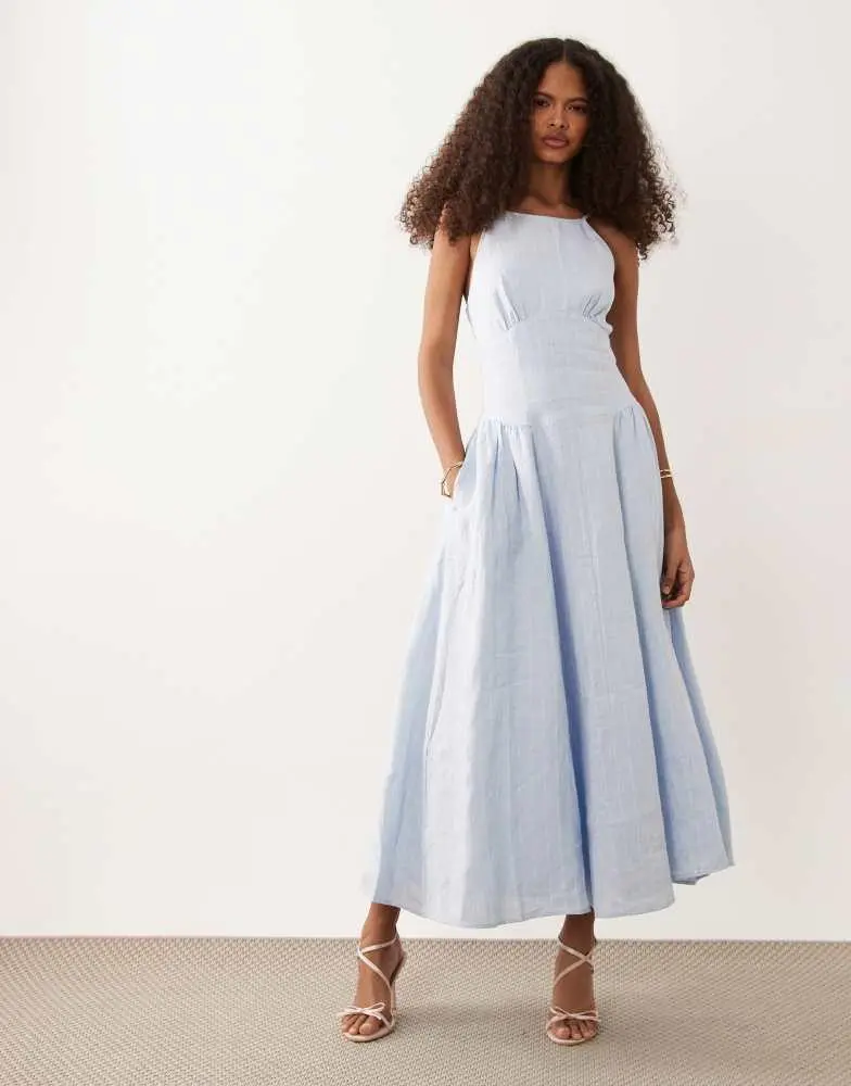 high neck long sleeve midi dress Fifteen Twenty Maddie Long Sleeve Midi Dress - Stripe