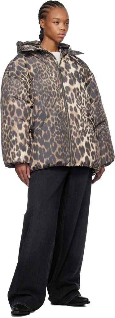 Ganni Beige & Brown Leopard Midi Down Jacket 4
