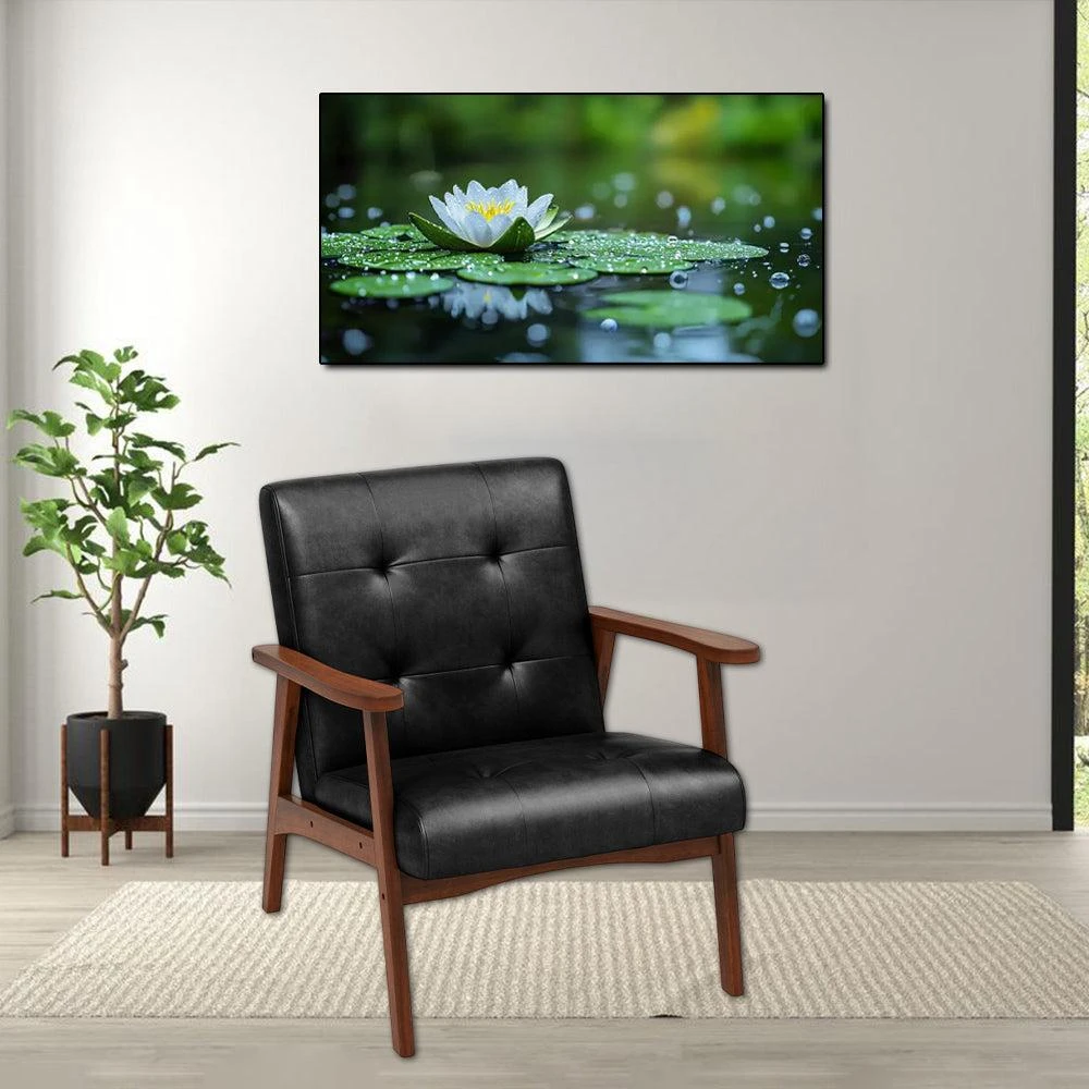 Hivvago Mid-Century Leather Upholstered Accent Chair with Solid Rubber Wood Frame