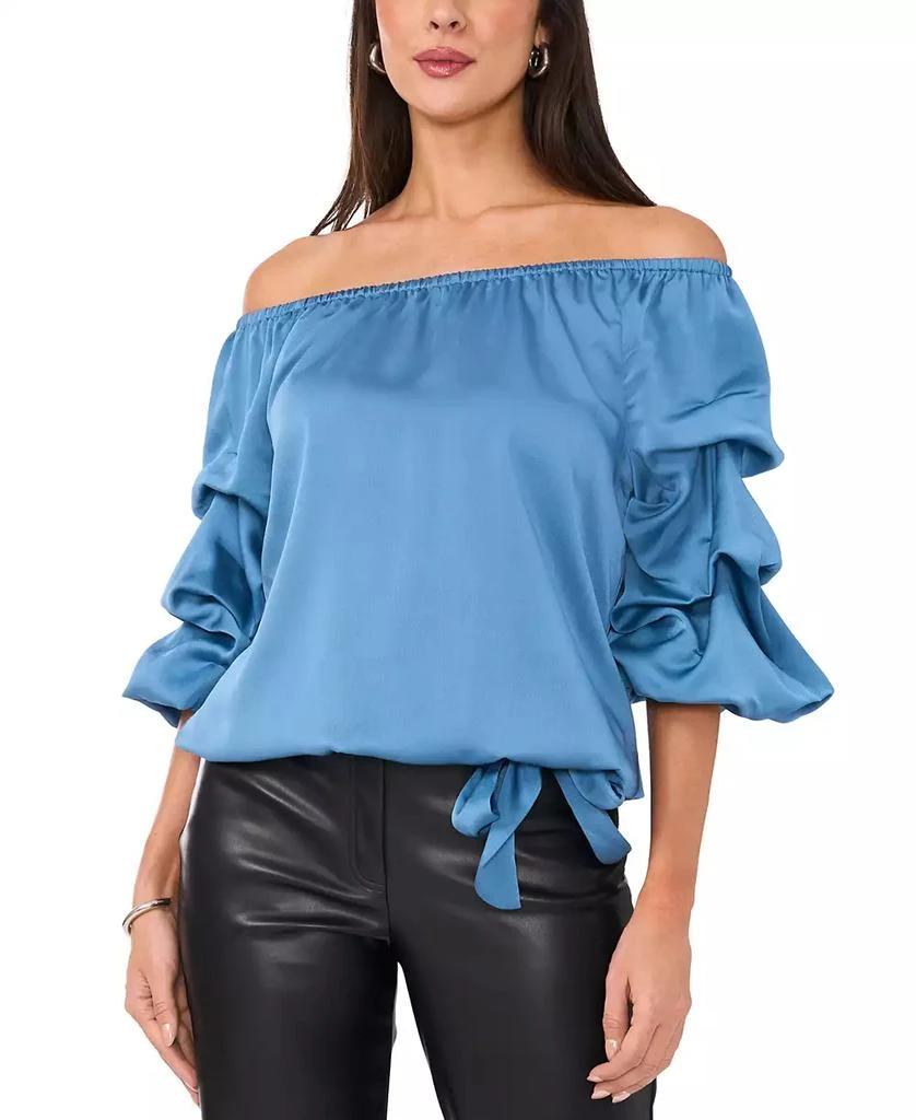 Vince Camuto Women's Off The Shoulder Bubble Sleeve Tie Front Blouse 1