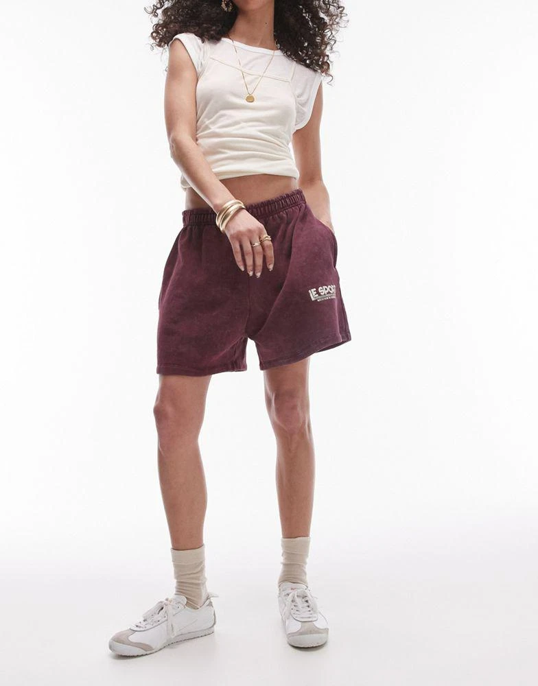 Topshop Topshop co ord graphic le sport jogger short in burgundy 1