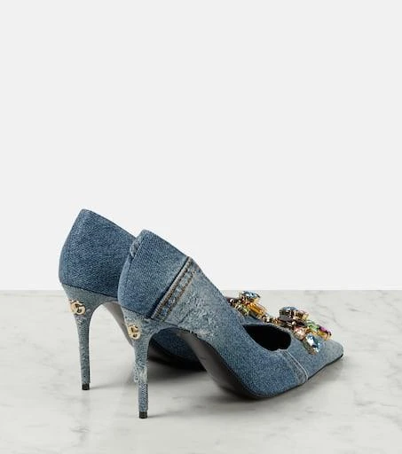 Dolce & Gabbana Crystal-embellished denim pumps 3