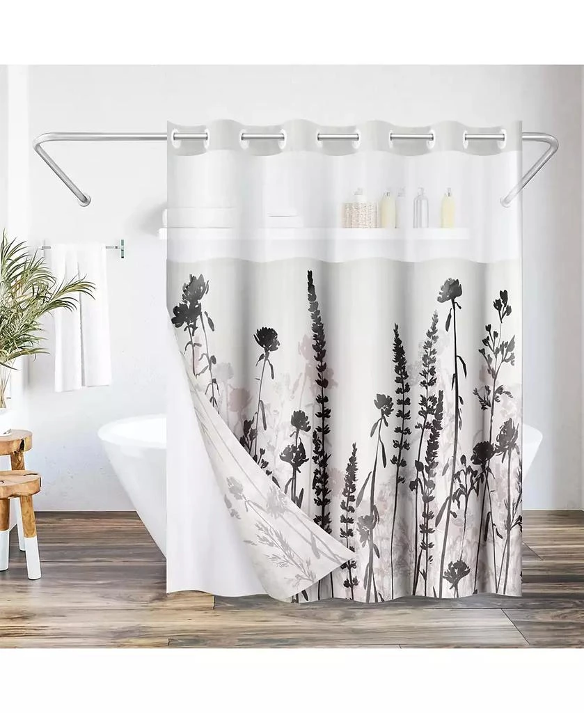 Americanflat Hookless Floral Shower Curtain with Sheer Panel, Snap-In Liner
Grommets, 72" x 75"