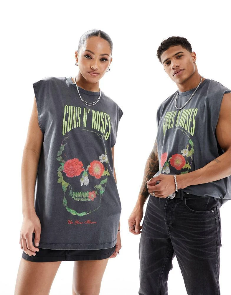 ASOS ASOS DESIGN unisex oversized license vest in washed black with Guns N Roses graphic prints 1
