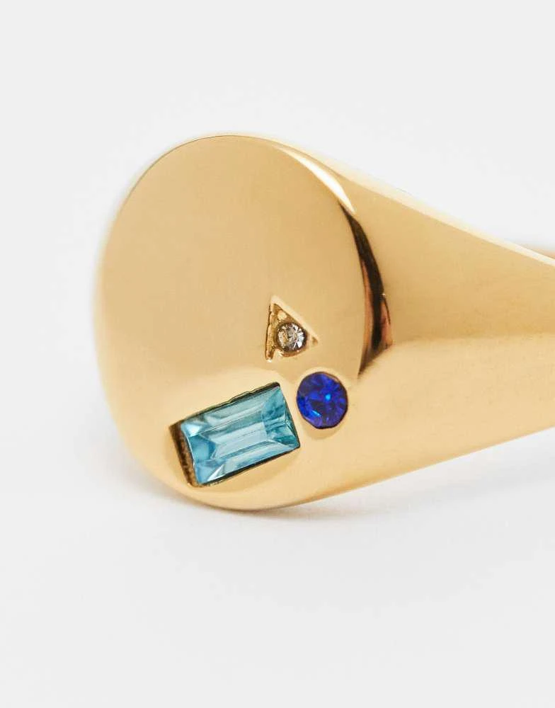 ASOS ASOS DESIGN waterproof stainless steel signet ring with crystals in gold tone 2