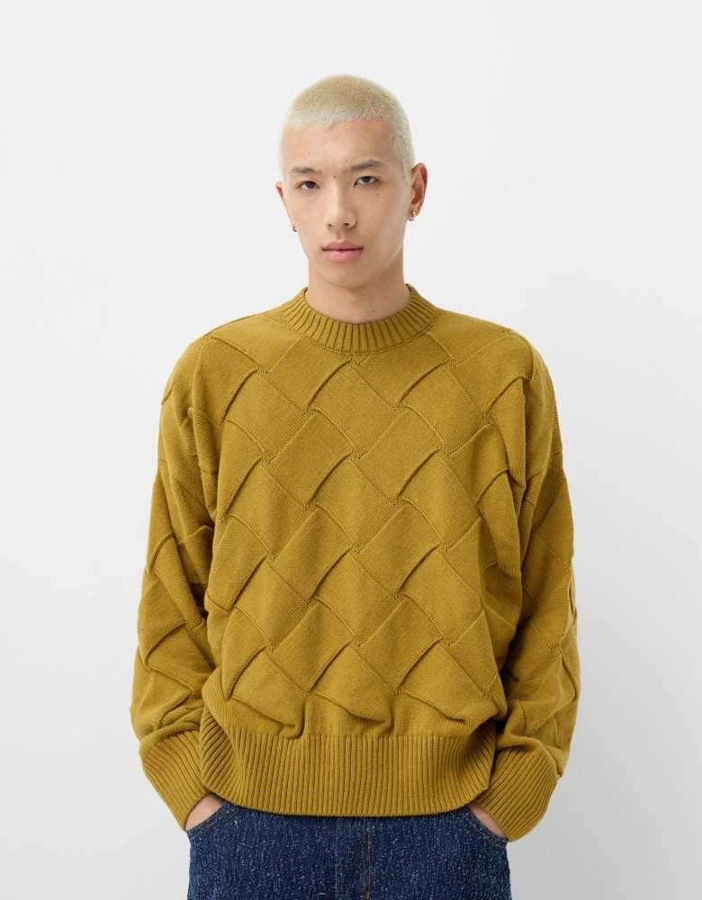 Bershka Bershka Collection jacquard knitted jumper in olive 1