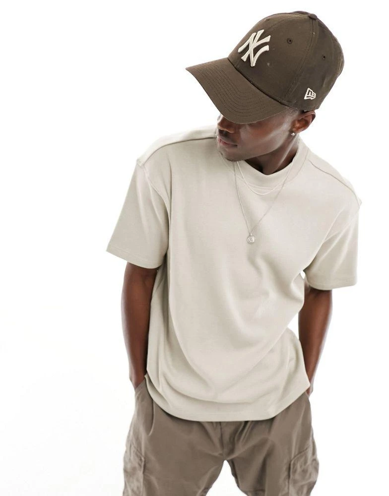 Another Influence Another Influence boxy ribbed t-shirt in stone 1