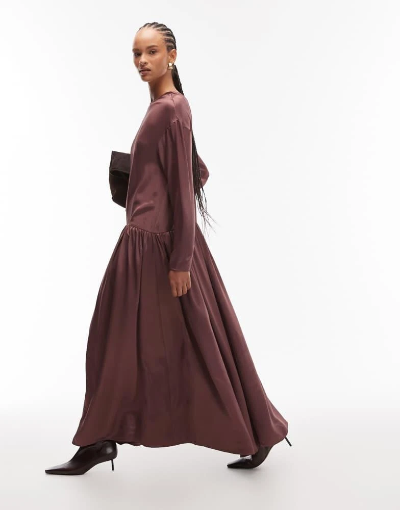 ASOS DESIGN dropped waist maxi smock dress in deep burgundy  On Sale Now  with Up to 75% Off | Discover Exclusive Deals & Savings at BeyondStyle   Authentic ASOS Home|women with