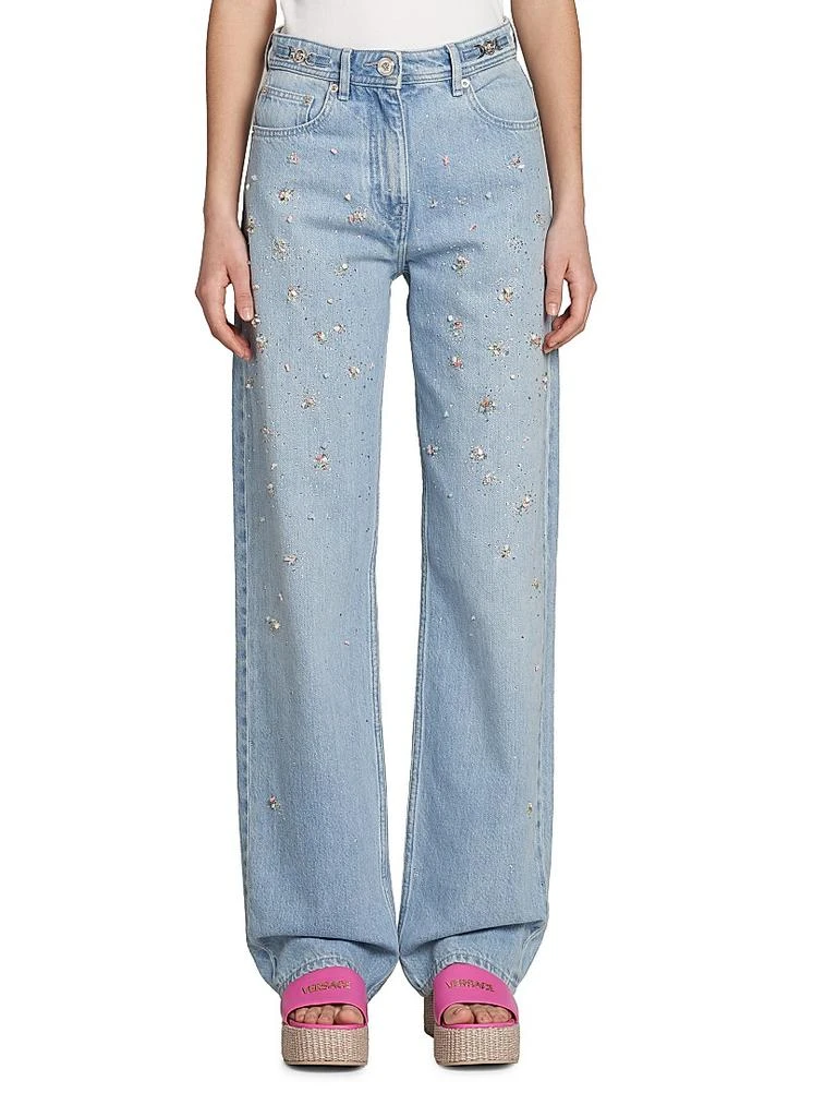 Versace Embroidered Washed Cotton Jeans 3