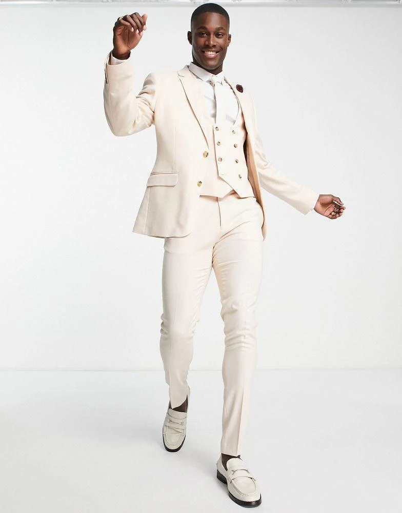 ASOS ASOS DESIGN wedding skinny suit jacket with micro texture in stone 3