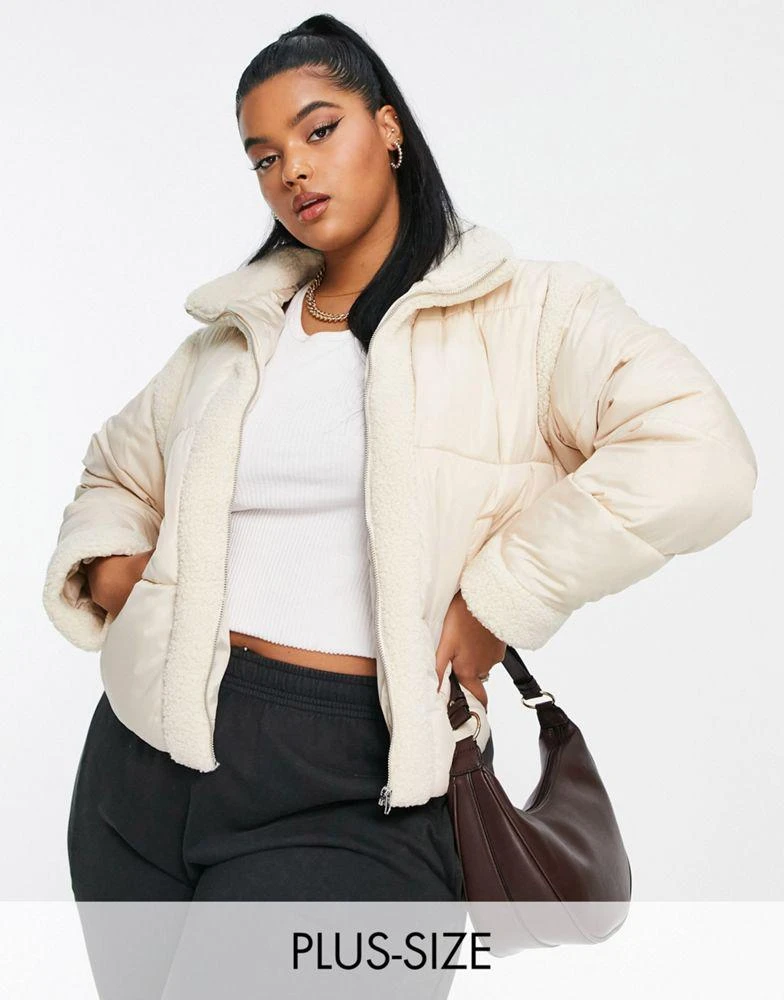 Wednesday's Girl Curve boxy high neck puffer jacket in cream with