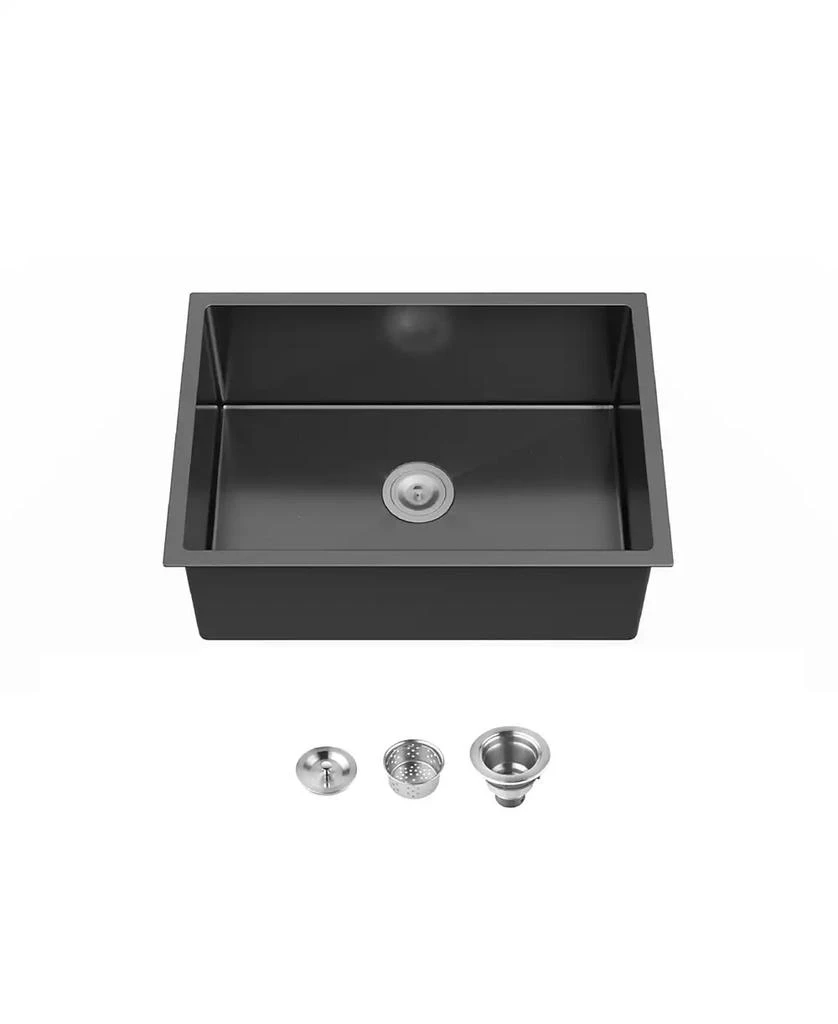 Flynama 27x19inch Black Stainless Steel Kitchen Sink Single Bowl Undermount Handmade