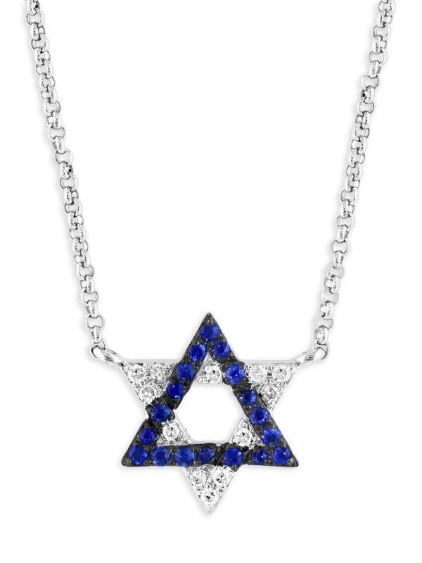Effy 14K White Gold, Sapphire & Diamond Star of David Pendant Necklace 1