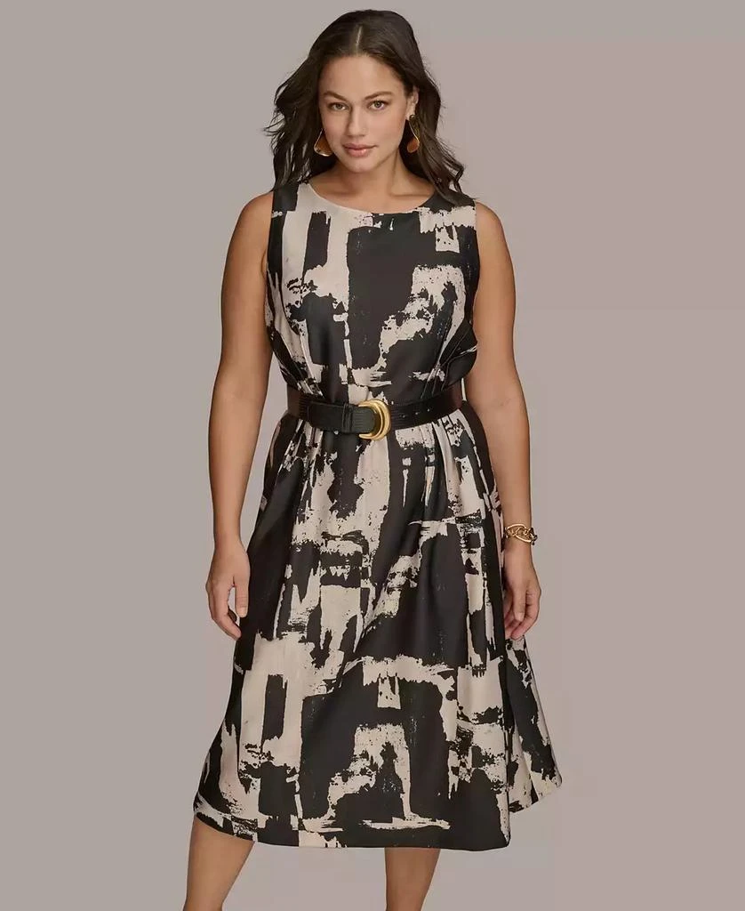 Donna Karan Plus Size Printed Belted A-Line Dress 3