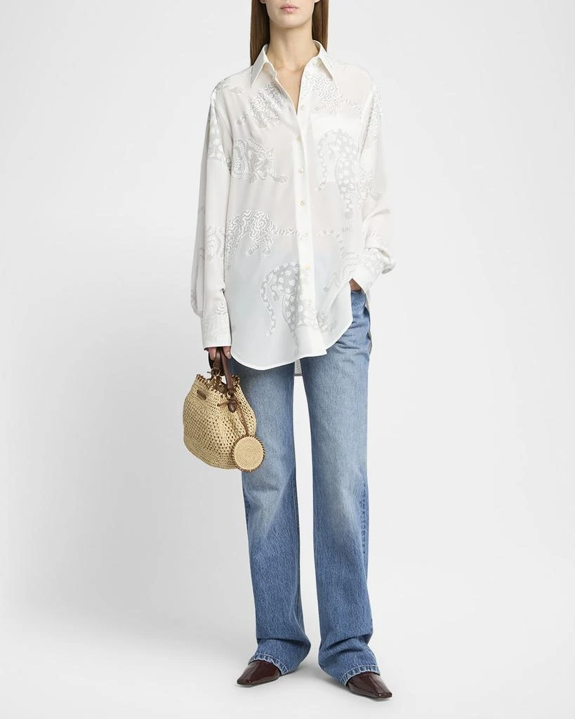 Stella McCartney Cat Burnout Button Down Silk Blouse 2