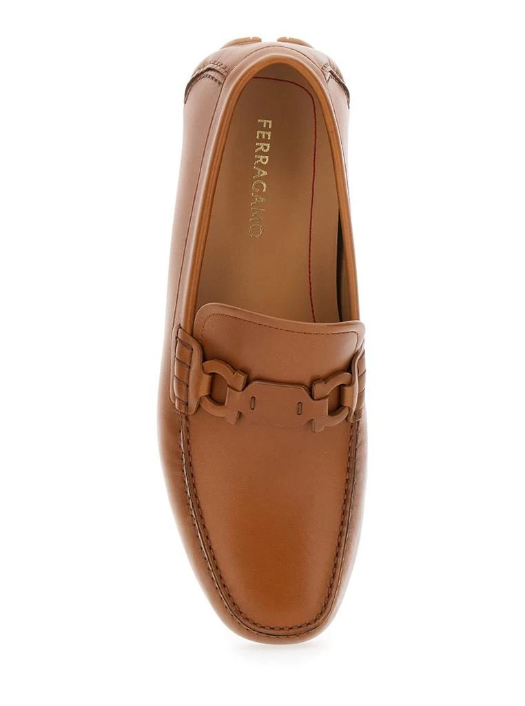 Men’s Ferragamo Gancini plaque, leather brown loafers with gold metal Ferragamo Gancini-plaque Leather Loafers | Brown | FARFETCH main image 3