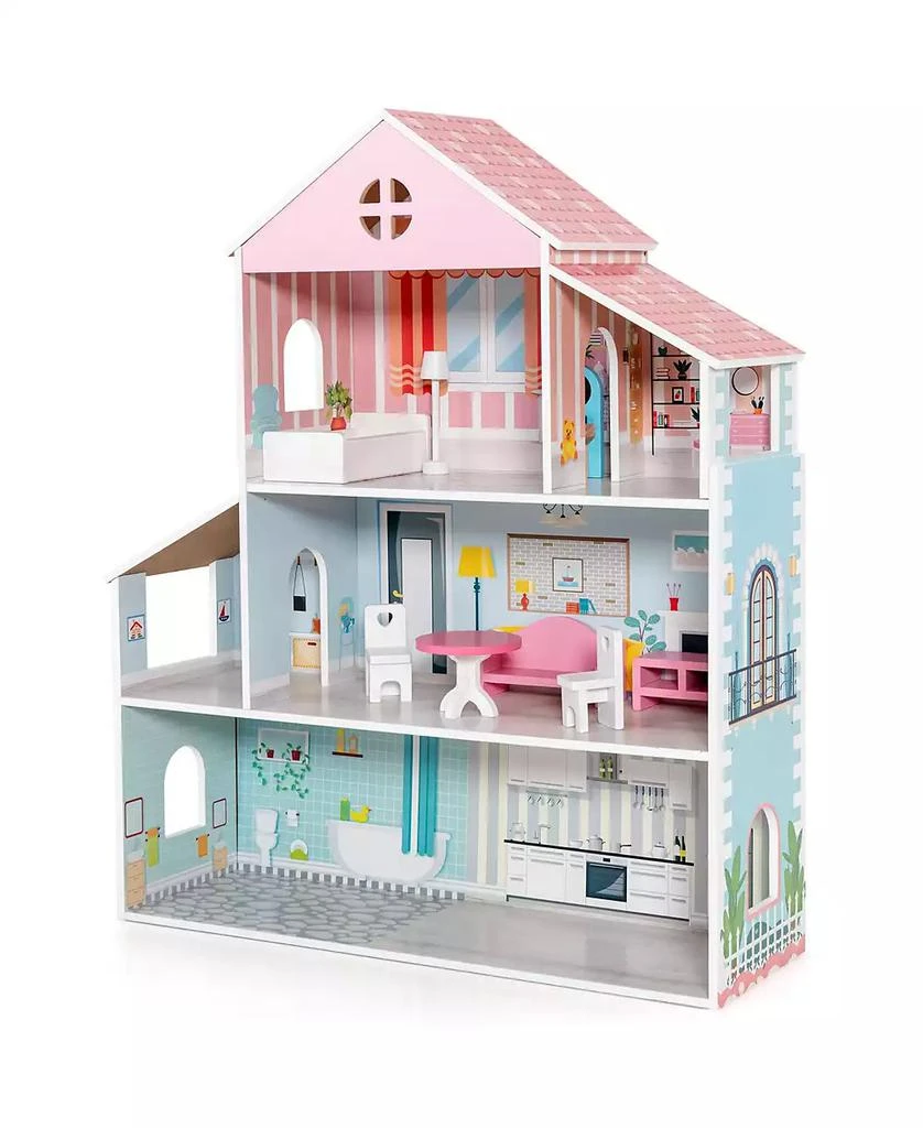 Mecale 3-Tier Toddler Doll House with Furniture Gift for Age over 3
