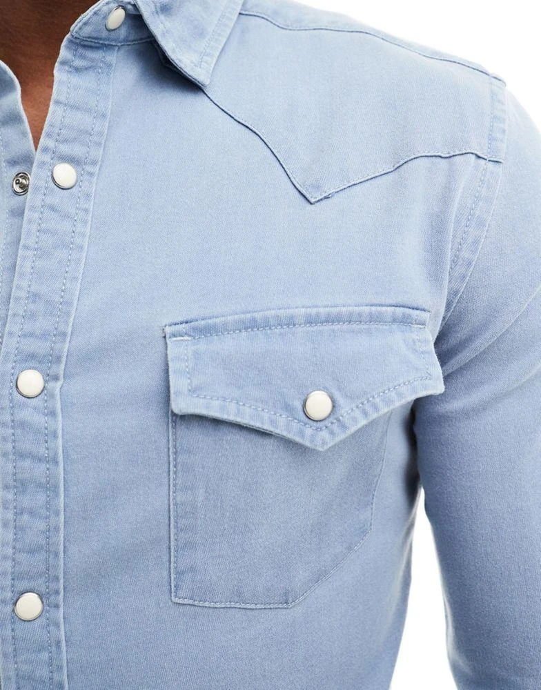 ASOS ASOS DESIGN skinny fit western denim shirt in light wash blue 2