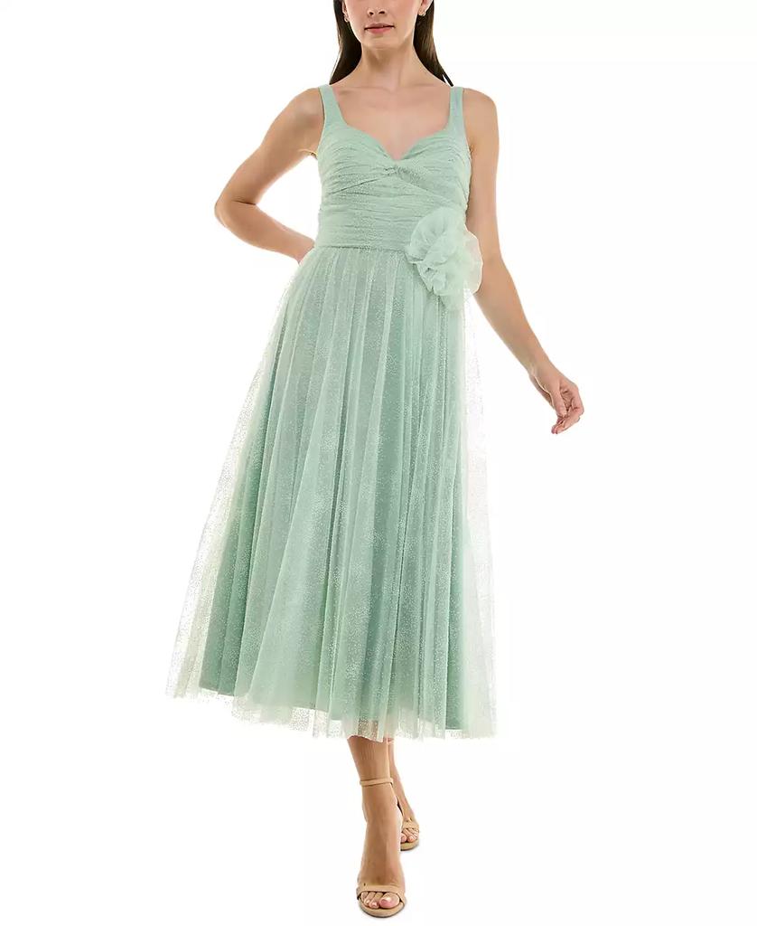 Taylor Women's Flocked Dot Rosette-Trim Midi Dress