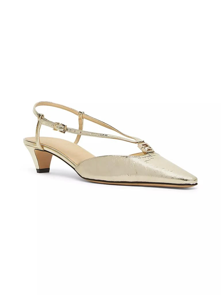 Fendi Fold Logo Metallic Leather Kitten-Heel Pumps 2