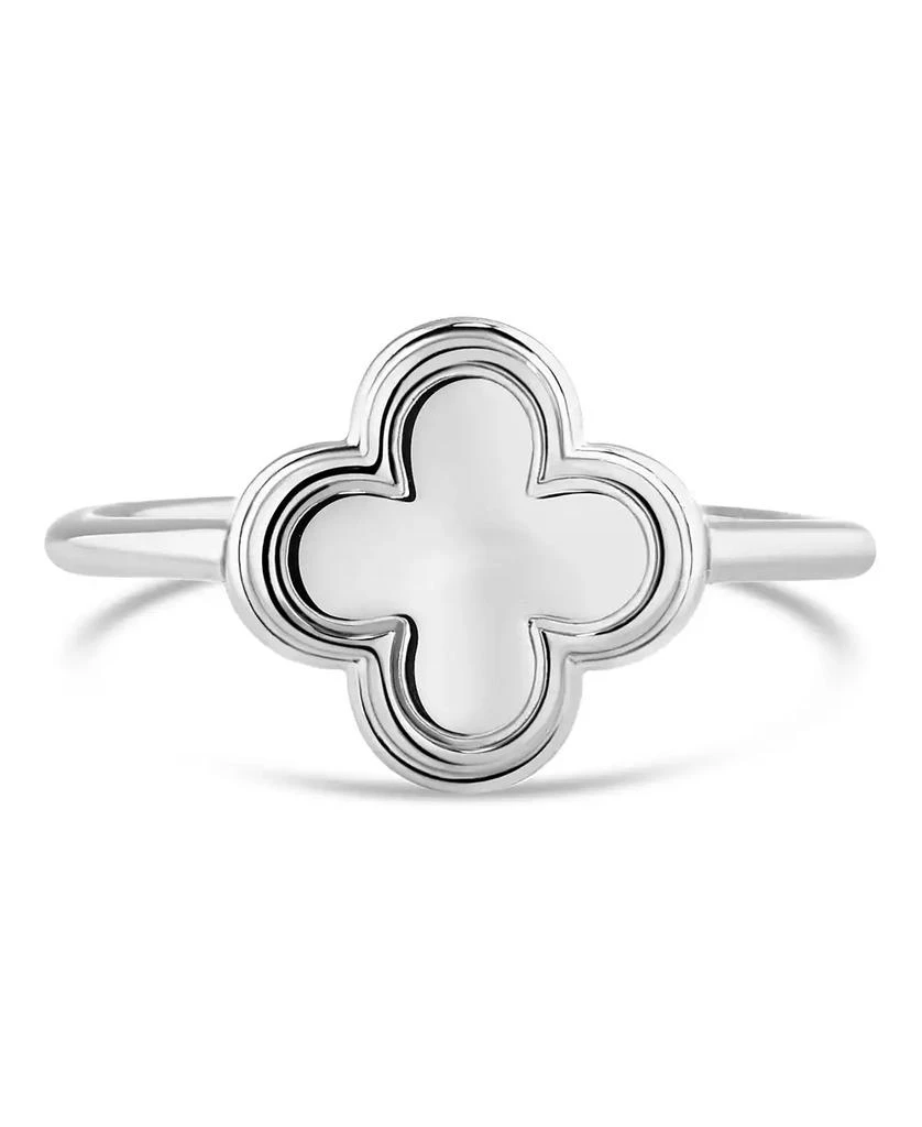 DEVATA Contour-lined Clover Ring in Rhodium Plated Sterling Silver