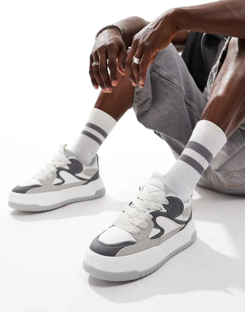 ASOS ASOS DESIGN chunky trainers in grey and white mix 1