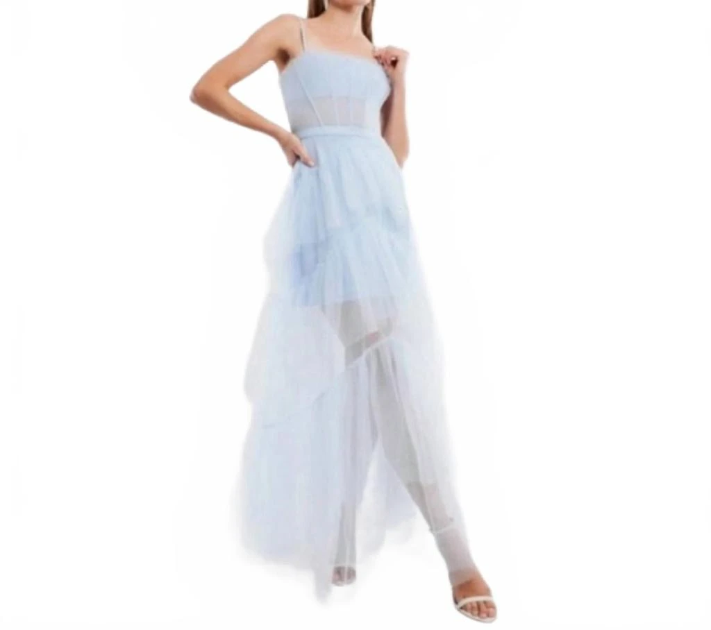 Sheer Tiered Ruffle Gown In Kentucky Blue  On Sale Now with Up to 40% Off  | Discover Exclusive Deals & Savings at BeyondStyle  Authentic BCBG  women|clothing|dresses with Limited-Time Discounts, Free