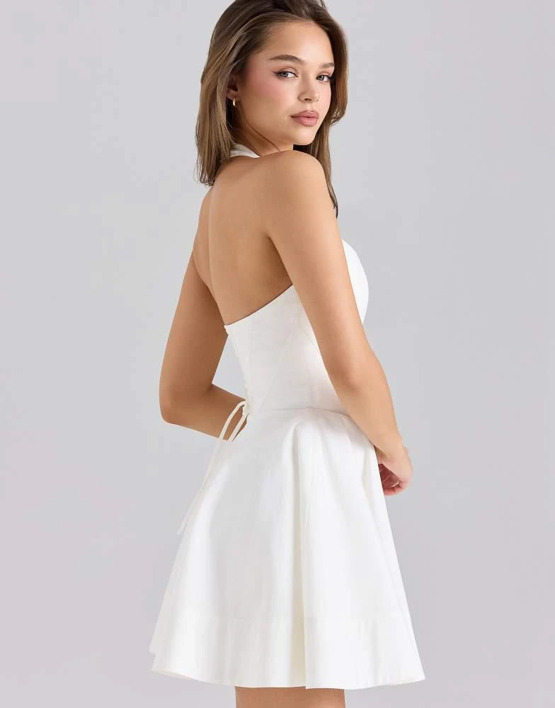 'Sasha' White Stretch Cotton Halter Neck Mini Dress
