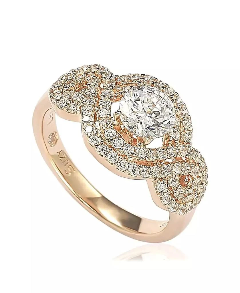 Suzy Levian New York Suzy Levian Sterling Silver Cubic Zirconia Swirl Halo Center Stone Ring