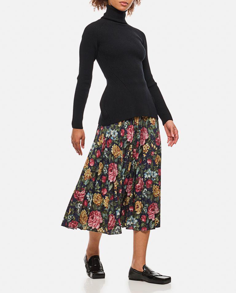 Junya Watanabe Flower Pattern Printed Pleated Midi Skirt