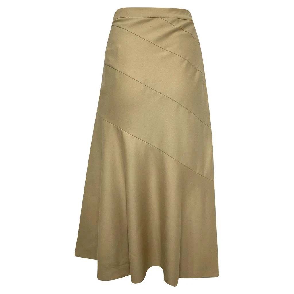 Theory Diagonal Flared Midi Skirt in Khaki Wool 3
