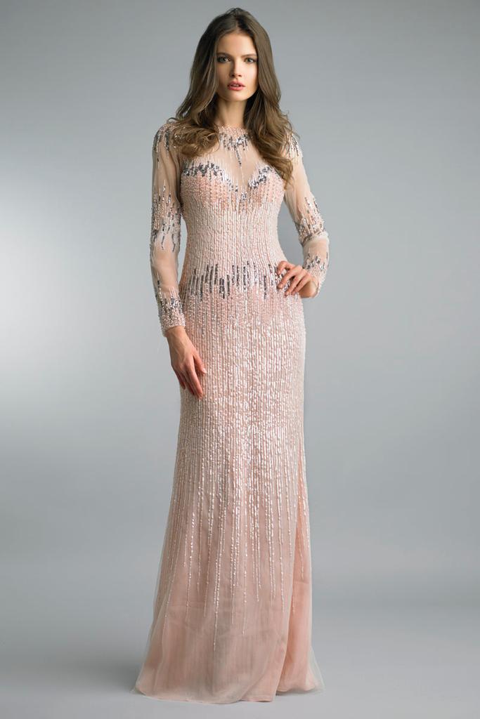 Basix Black Label Long Sleeve Embellished Evening Gown