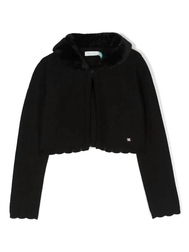 Abel & Lula Faux Fur Collar Cardigan In Black 2