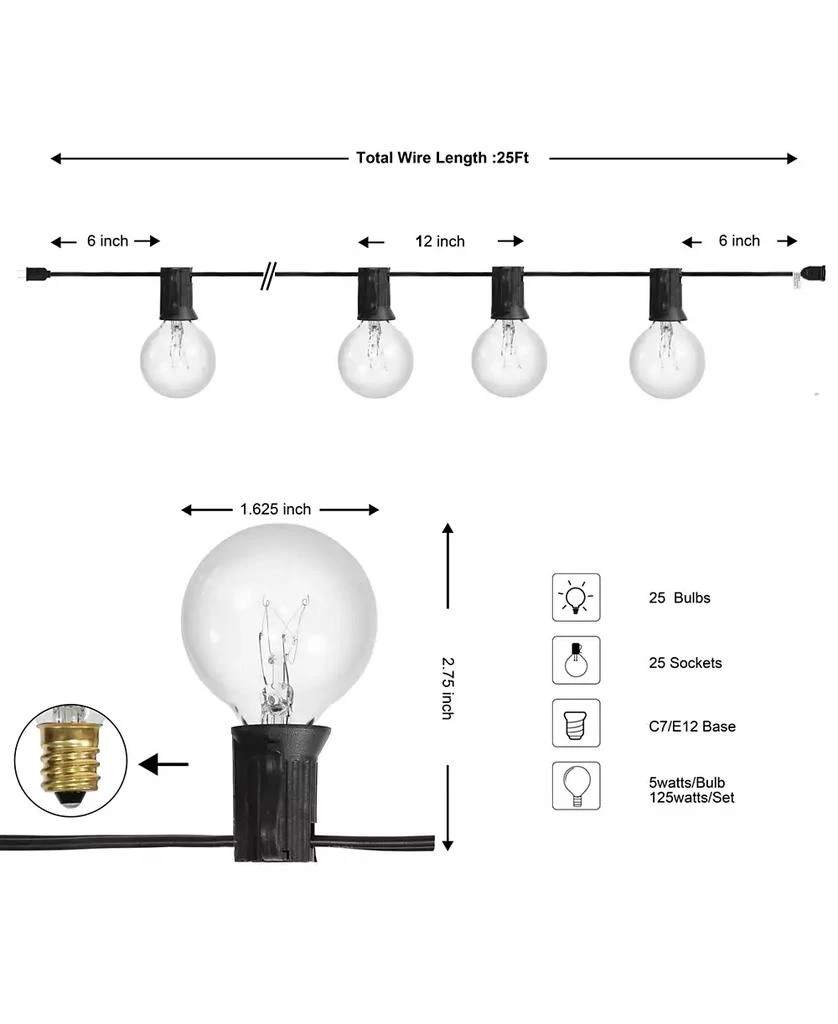 JONATHAN Y 25-Light Indoor and Outdoor Contemporary Rustic Incandescent G40 Bistro Globe Bulb String Lights 5