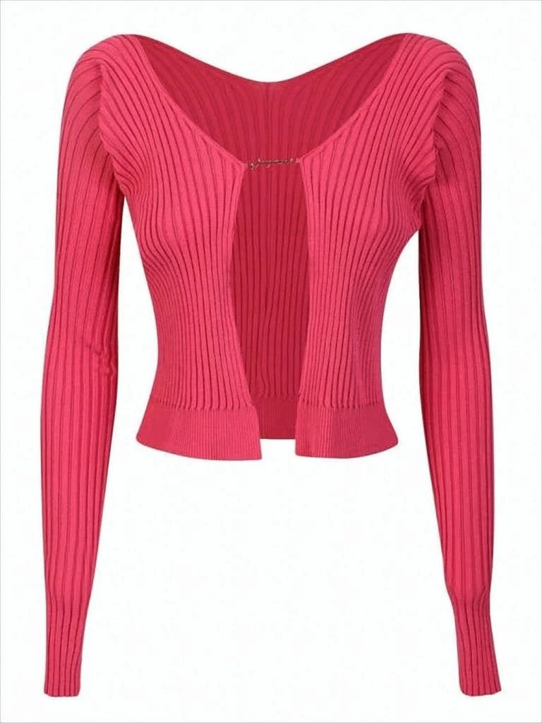 Jacquemus Cropped Knit Cardigan with Deep V-Neck and Unique Closure
