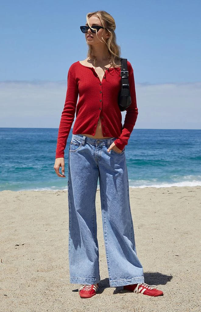 John Galt Red Athelia Pointelle Cardigan 4