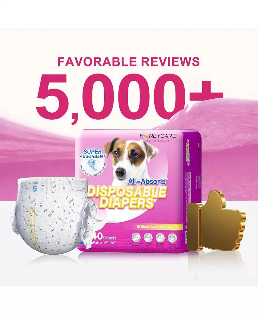 HoneyCare All-Absorb Disposable Female Dog Diapers, Super Absorbent, Breathable, Wetness Indicator, Small, 12-20 inches, 80ct 3