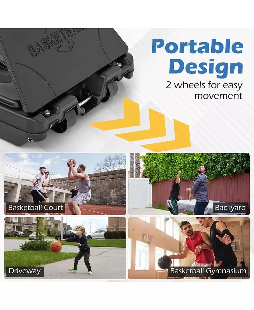 Costway 4.9-10 FT Basketball Hoop System with 44 Inch Shatterproof Backboard with Wheels 10