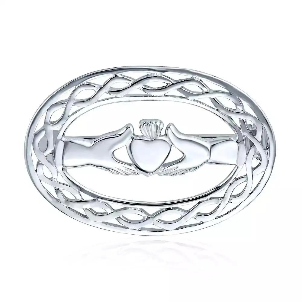 Bling Jewelry Celtic Love Knot Large Oval Claddagh Design  Scarf Brooch Pin .925