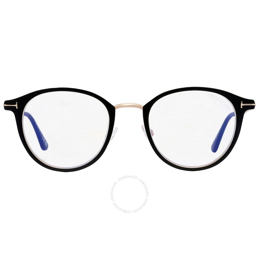 Tom Ford Blue Light Block Round Unisex Eyeglasses FT5528-B 002 49