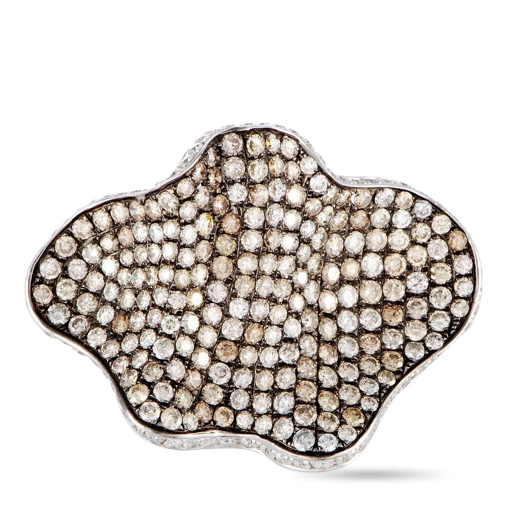 Non Branded 18K White Gold White and Brown Diamond Wave Ring 5