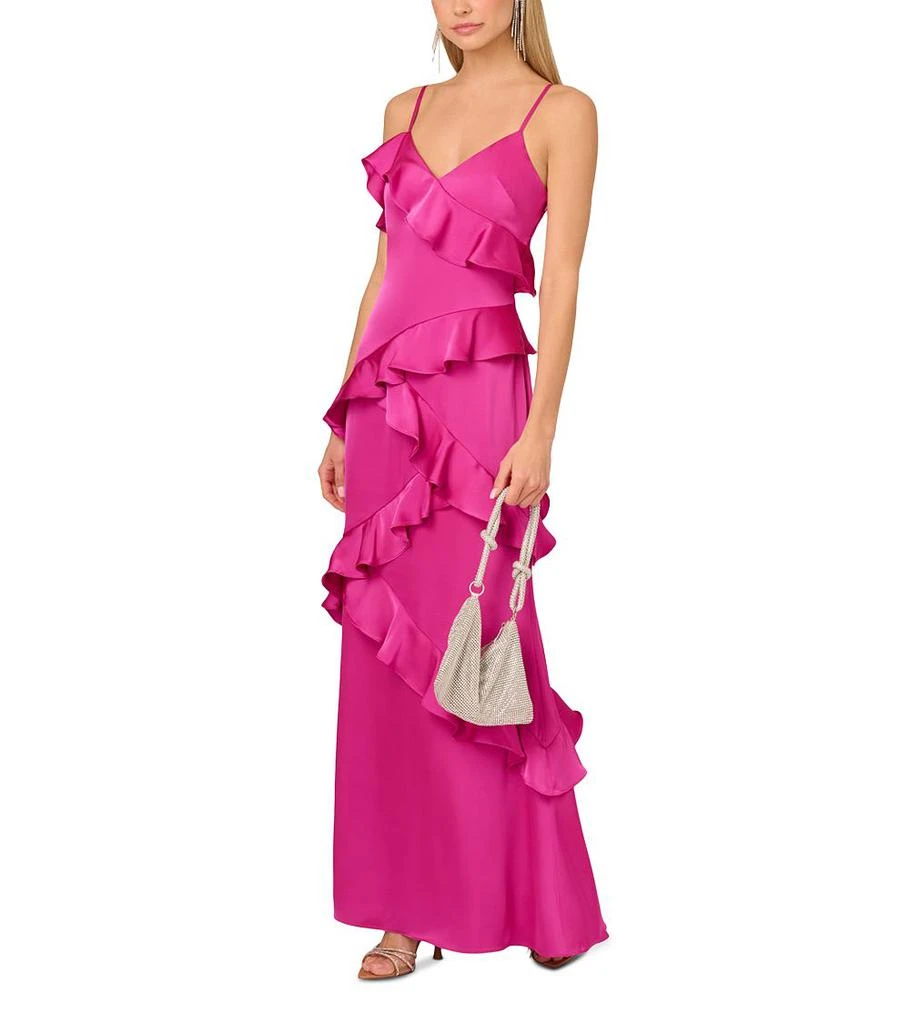 Adrianna By Adrianna Papell Stretch Satin Ruffle Long Dress 2