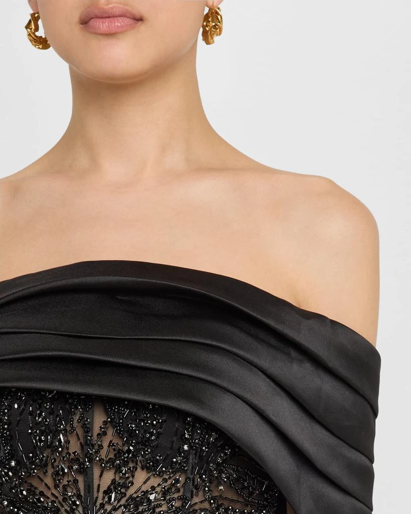 Jovani Pleated Off-Shoulder Lace-Embellished Gown 5