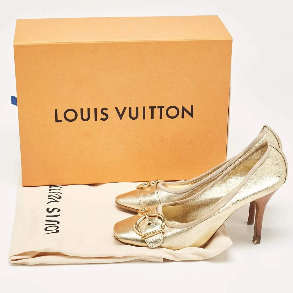 Louis Vuitton Louis Vuitton Gold Leather Square Toe Buckle Pumps Size 37 9