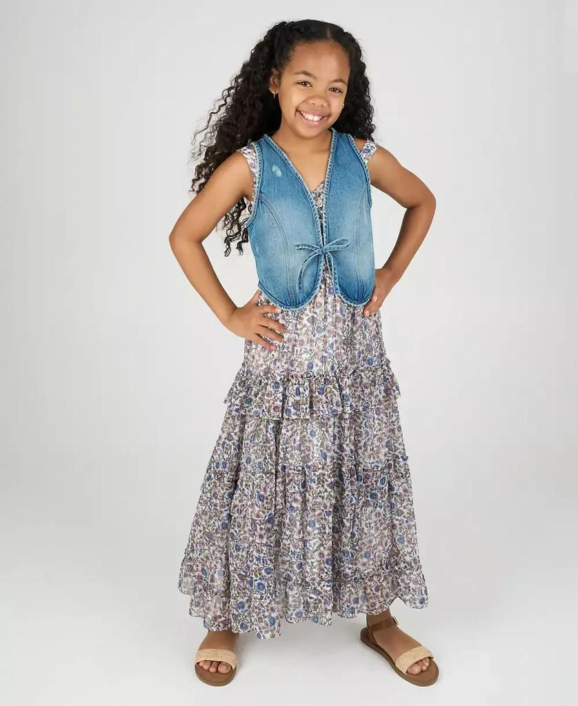Rare Editions Big Girls 2-Piece Floral Maxi With Denim Vest and Dress Set 1