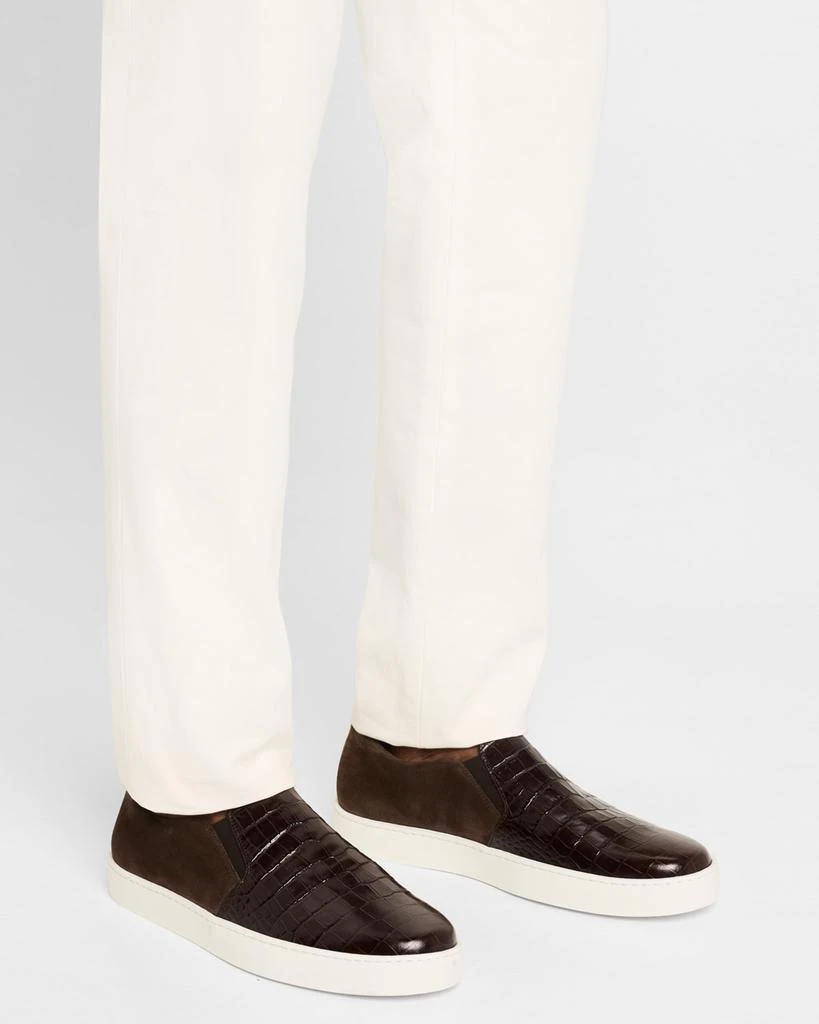 Manolo Blahnik Men's Nadores Croc-Effect Slip-On Sneakers 2
