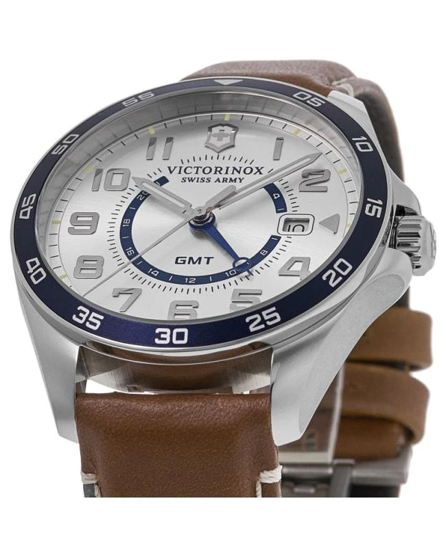 Swiss Army Victorinox Swiss Army Fieldforce GMT Classic Quartz Silver Dial Brown Leather Strap Men's Watch 241931 2