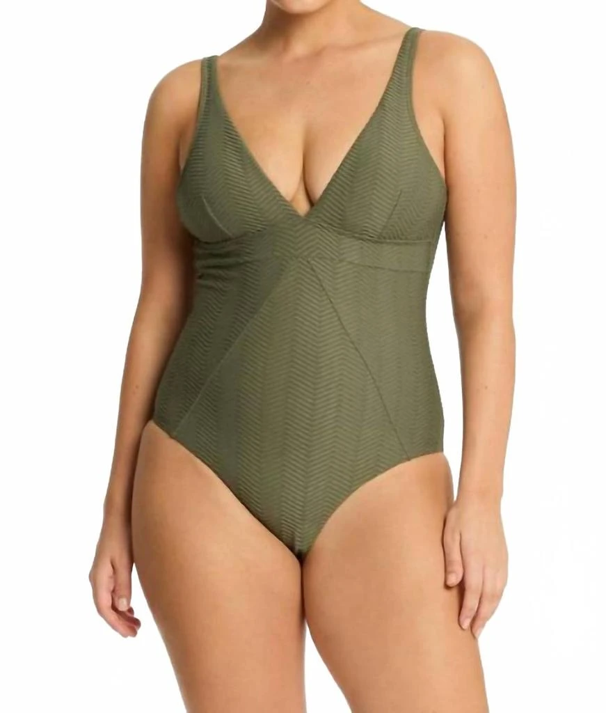 Sea Level Australia Caracus Scoop Back Panel Line One Piece Swimsuit In Khaki