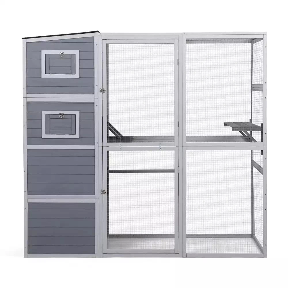 Streamdale Furniture Streamdale Large Wooden Cat Enclosure with Waterproof Roof and Platforms, Gray