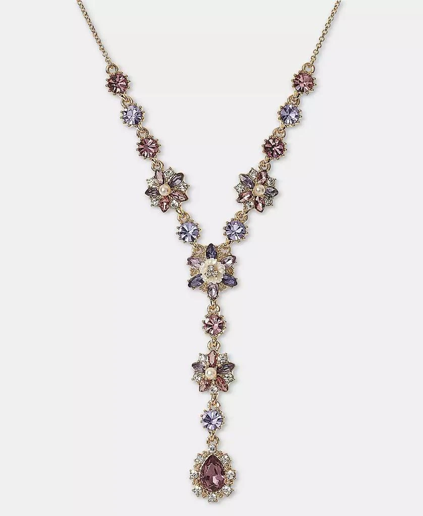 MARCHESA Gold-Tone Crystal Cluster Lariat Necklace, 16" + 3" extender